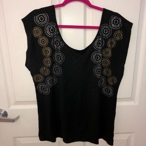Black Shirt w/Gold & Silver Foil Circle Print